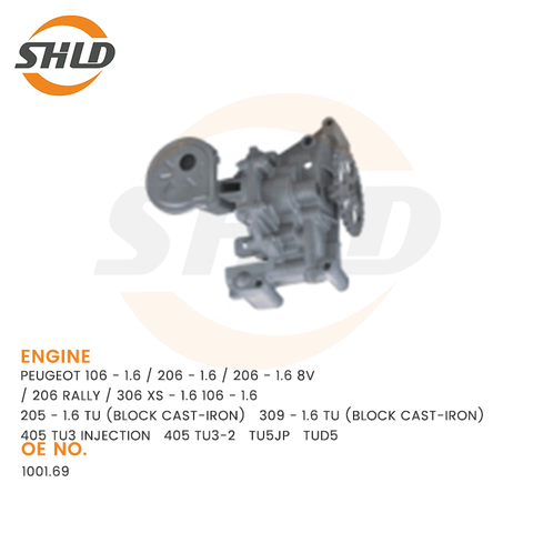 1001.69 OilPump For PEUGEOT 106 - 1.6 /206 - 1.6 /206 - 1.6 8V/ 206 RALLY /306 XS-1.6 106-1.6205 - 1.6 TU (BLOCK CAST-IRON) 